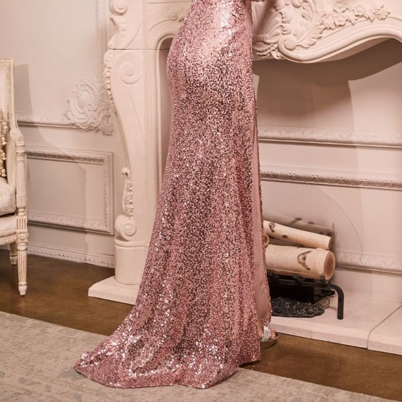 NEW OFF SHOULDER SHEATH GOWN WITH LACE UP BACK EMBROIDERED WITH SEQUINS CD CH171 - Picture 9 of 9